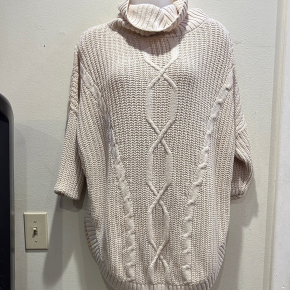 Express Sweaters - Express Beige Cable Knit Cowl Sweater